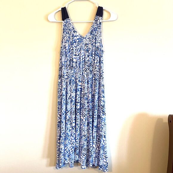 DKNY Abstract Print Dress Blue and White SZ Med - Picture 1 of 4